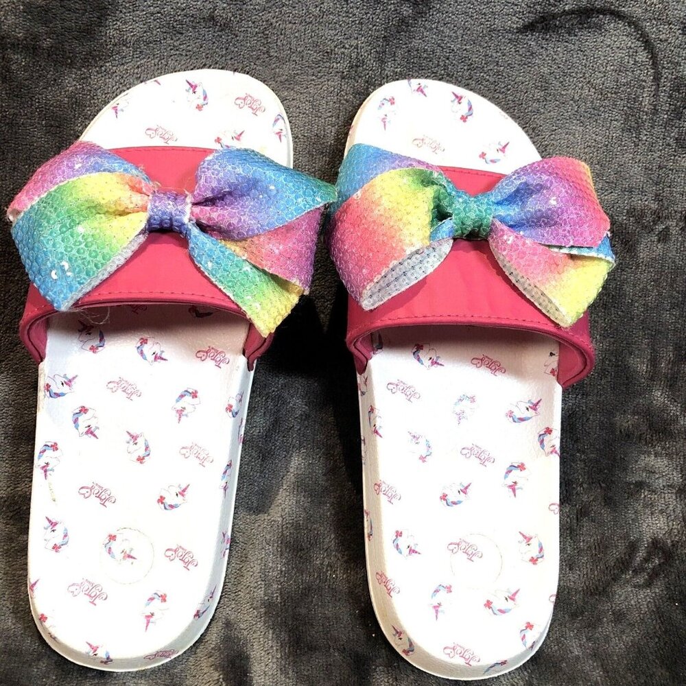 JoJo Shoes Sequence Slides Size 2-3 Youth Rainbow Pink Sandles - Picture 1 of 4